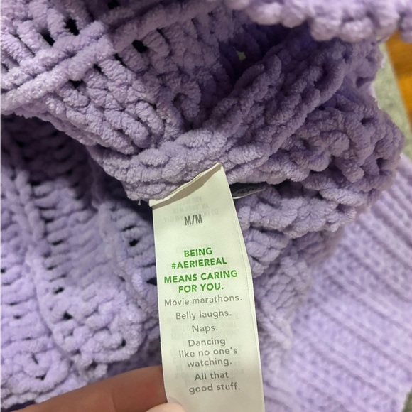 Aerie Cable Car Quarter Zip Soft  Purple Oversize Sweater Size M - Picture 4 of 6